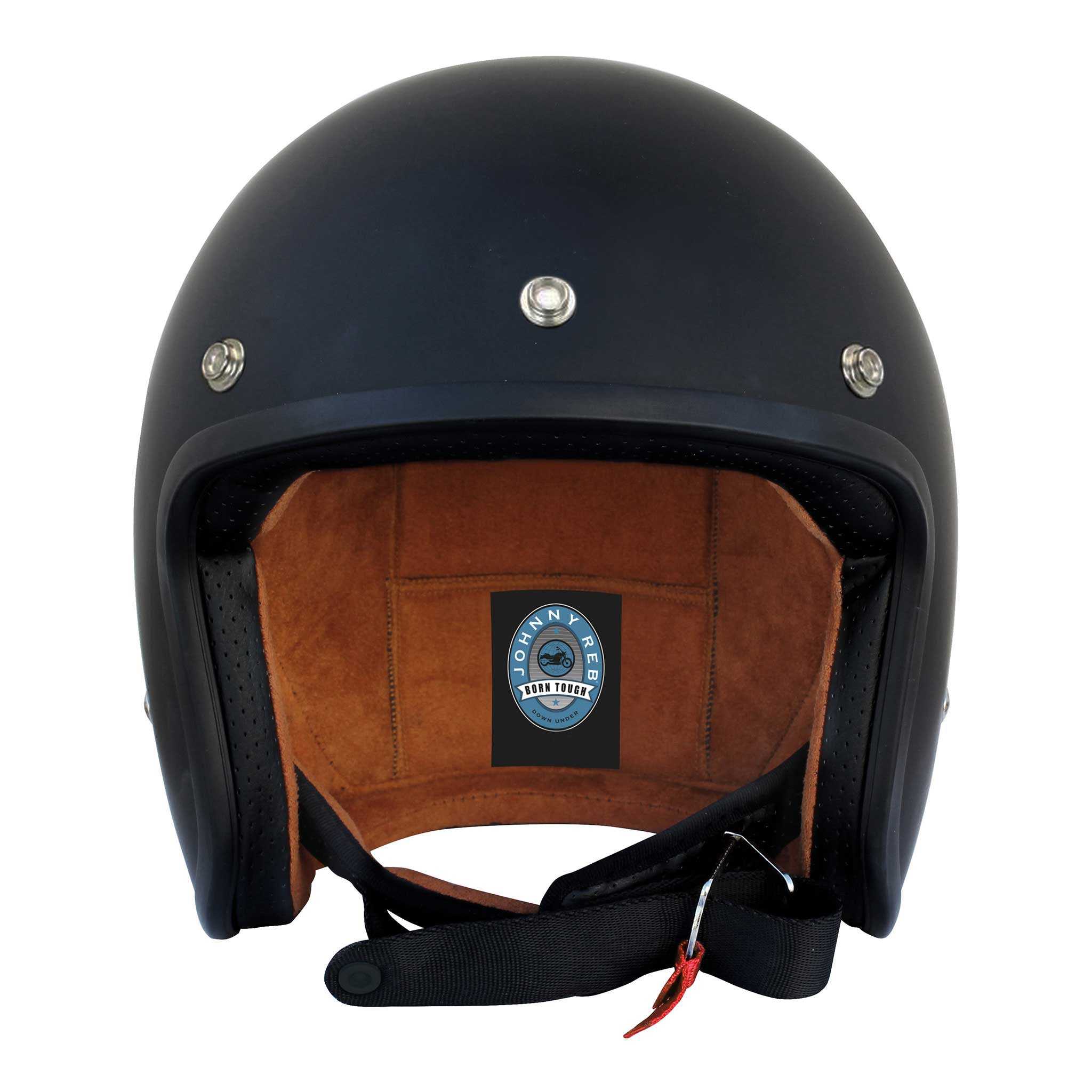 Olga Open Face Helmet - Matte Black/Brown Lining